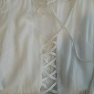 White Lace up crochet romper